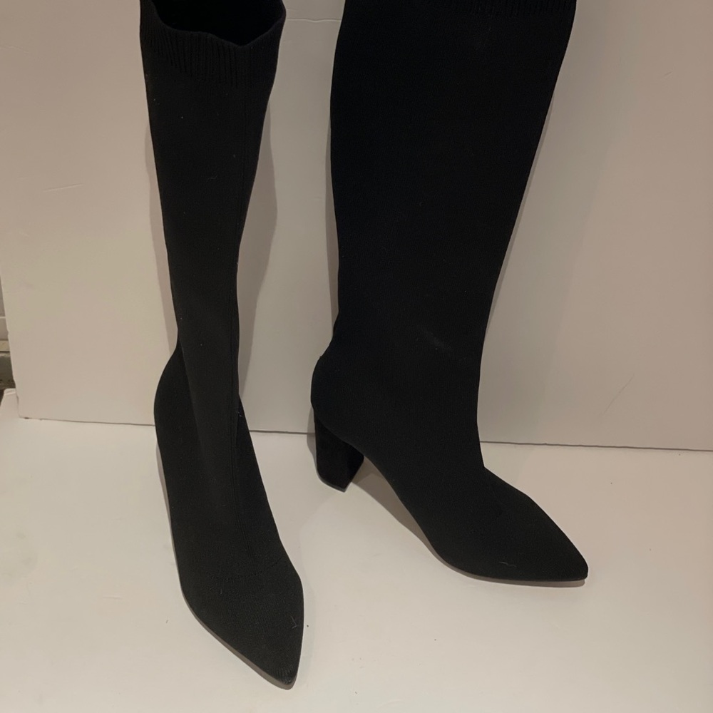 Newbella women’s knit Elegant Black Heeled Boots